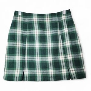 Blue Rain Plaid Green-White Zipper 2 Slits Mini Skirt Sz  M Academia